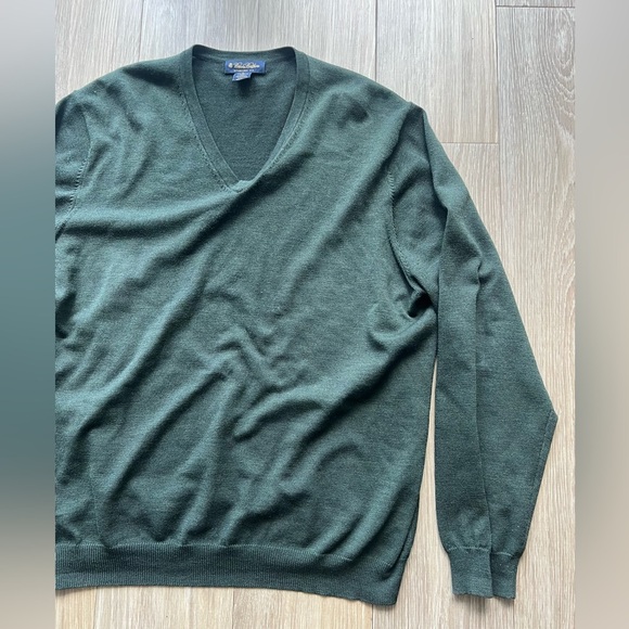 Brooks Brothers Sweater Mens XL Green Merino Wool Nylon V Neck Vintage - Picture 1 of 5